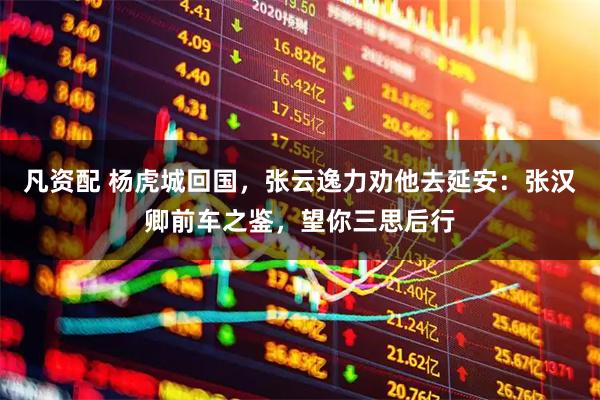 凡资配 杨虎城回国，张云逸力劝他去延安：张汉卿前车之鉴，望你三思后行